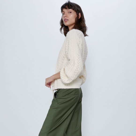 Zara Ivory Cable Knit Sweater - Picture 6 of 9